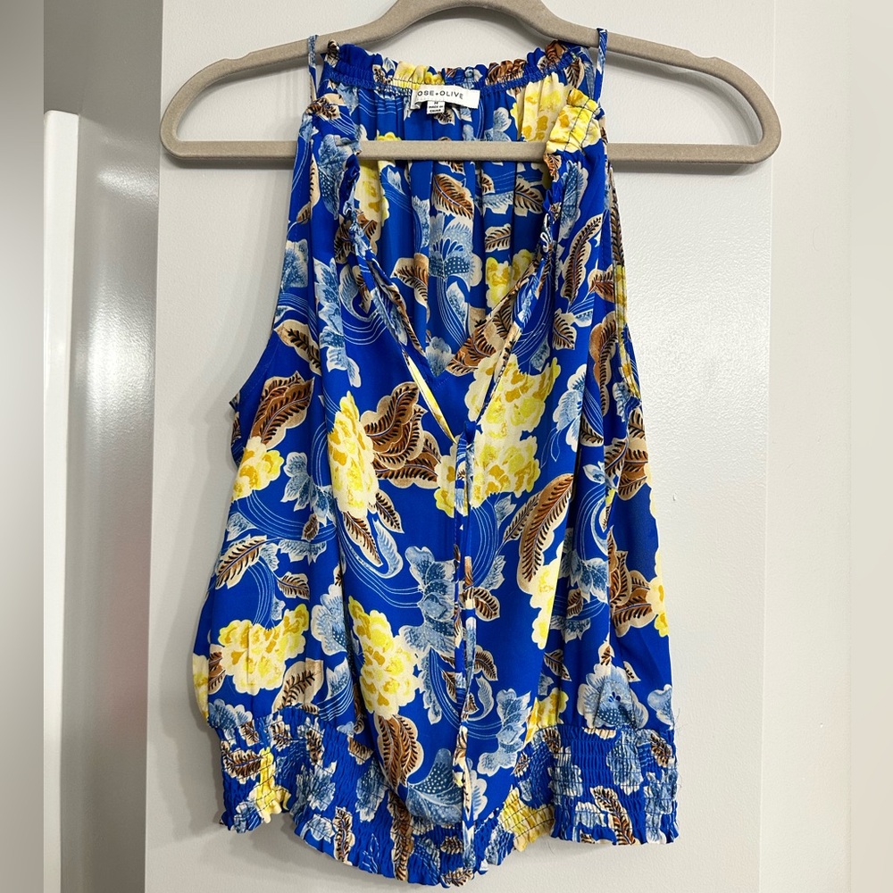 Rose+Olive - Blue Floral Sleeveless Top - Size M
